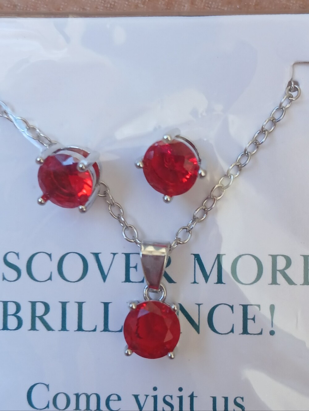 New EFFY Red Crystal Pendant Necklace & Stud Earrings Set in Sterling